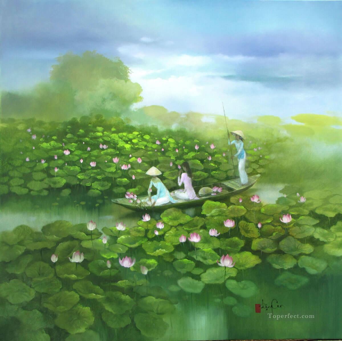 Lotus pond Vietnamese Asian Oil Paintings